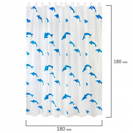 Шторка для ванной PEVA, 180х180 см, кольца в комплекте, дизайн ассорти, МОРЕ, PRIMILA (ПРИМИЛА), 700074
