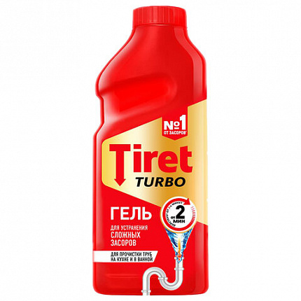 Средство для прочистки канализационных труб 500 мл, TIRET (Тирет) "Turbo", гель, 8147369
