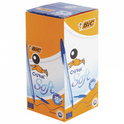 Ручка шариковая масляная BIC "Cristal Soft", СИНЯЯ, корпус тонированный, узел 1,2 мм, линия 0,35 мм, 951434