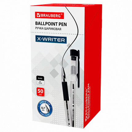 Ручка шариковая с грипом BRAUBERG "X-Writer", ЧЕРНАЯ, узел 0,7 мм, линия письма 0,35 мм, 142404