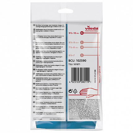 Перчатки МНОГОРАЗОВЫЕ резиновые VILEDA многоцелевые, х/б напыление, ПРОЧНЫЕ, размер 9,5-10, XL (очень большой), синие, вес 72 г, 174357