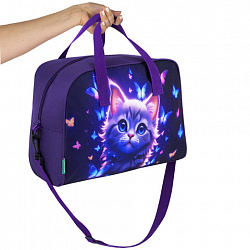 Сумка для занятий с плечевым ремнем, подкладкой BRAUBERG KIDS с ручками, 35x25x15 см, "Curious cat", 273291