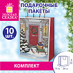 Пакет подарочный КОМПЛЕКТ 10 штук новогодний 26x13x32 см, "Сочельник", ЗОЛОТАЯ СКАЗКА, 592130