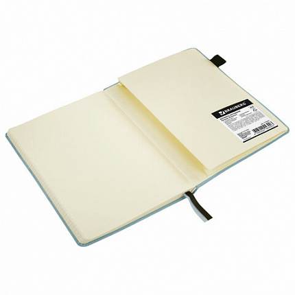 Блокнот А5 138x213 мм, BRAUBERG "Velvet", резинка, держатель, 80 л., клетка, серо-голубой, 116241