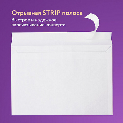 Конверты С4 (229х324 мм), отрывная лента, 100 г/м2, КОМПЛЕКТ 50 шт., BRAUBERG, 112184, С4НКс-50