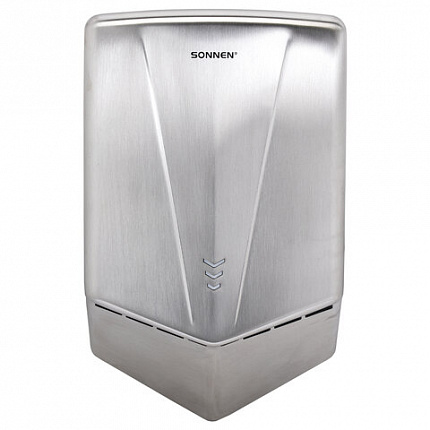 Сушилка для рук ВЫСОКОСКОРОСТНАЯ АНТИВАНДАЛЬНАЯ SONNEN K2022A, 1300 Вт, 150 м/с, IPX1, 72 дБ, нержавеющая сталь, 607191