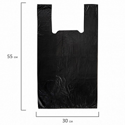 Пакет "майка" КОМПЛЕКТ 100 штук, 30+18х55, ПНД черный, 15 мкм, LAIMA, 700789