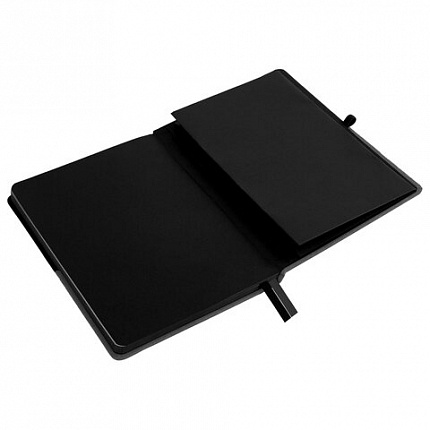 Блокнот А5 (148х218 мм), BRAUBERG "DUO", под кожу с резинкой, 80 л., клетка, черный/серый, 113433