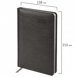 Ежедневник датированный 2026, А5, 138х213 мм, BRAUBERG "Impression", под кожу, серый, 117513
