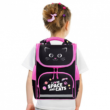 Ранец ПИФАГОР BASIC, 1 отделение, 3 кармана, эргономичная спинка, "Dark kitten", 35х28х18 см, 273134