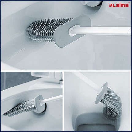Ершик для унитаза силиконовый FLAT TYPE (плоский) напольный / настенный с креплением, LAIMA, 608131