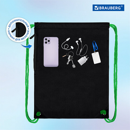 Мешок для обуви BRAUBERG PREMIUM, карман, подкладка, светоотражайка, 43х33 см, "Digital spider", 273444