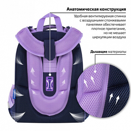 Ранец BRAUBERG PREMIUM, 2 отделения, с брелоком, "Night catcher", СВЕТЯЩИЙСЯ, 38х29х16 см, 273099