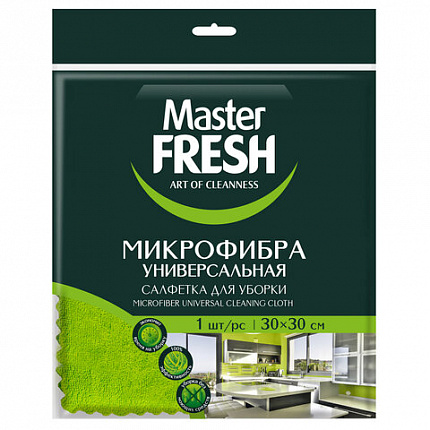 Салфетка из МИКРОФИБРЫ универсальная 30х30 см, зеленая, 250 г/м2, Master FRESH