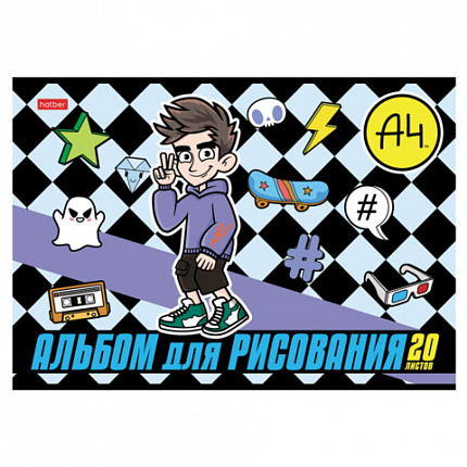 Альбом для рисования А4 20 л., скоба, обложка картон, HATBER, 205х290 мм, "Влад А4", 084854, 20А4В