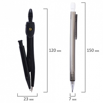 Готовальня STAFF "College" 9 предметов: циркуль 120 мм, чертежные принадлежности, механический карандаш, пластиковый пенал, 210863