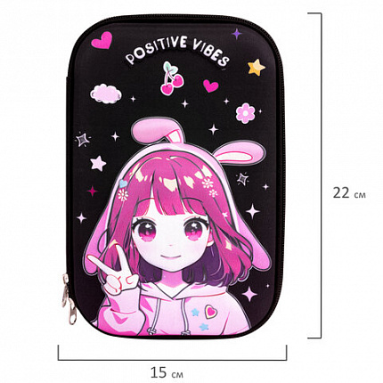 Пенал ЮНЛАНДИЯ большой, 1 отделение, 1 откидная планка, карман, полиэстер/EVA, 22х15х5 см, "Anime sign", 273194