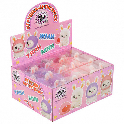 Игрушка-антистресс "МИЛЫЙ ЗАЙКА", 10,5 см, ассорти, 2 цвета, дисплей, JOLLY JOT (ДЖОЛЛИ ДЖОТ), 665794