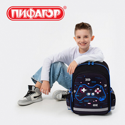 Рюкзак ПИФАГОР SCHOOL, 1 отделение, 3 кармана, "Lucky gamer", 38x28х14 см, 273172