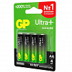 Батарейки КОМПЛЕКТ 4 шт., GP Ultra Plus G-Tech, AA (LR6), алкалиновые, пальчиковые, 15AUPA21-2CRSB4