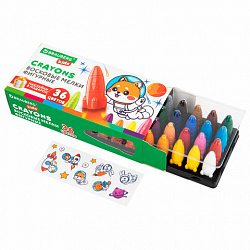 Восковые мелки фигурные BRAUBERG KIDS "РАКЕТА", НАБОР 36 цветов + НАКЛЕЙКИ В ПОДАРОК, 273084