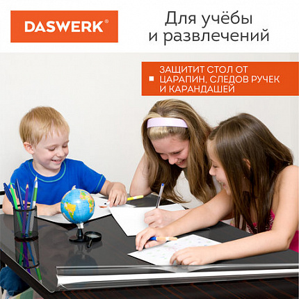 Коврик-подкладка, скатерть ПВХ прозрачная, гибкое/мягкое стекло, 100х60 см, 0,5 мм, DASWERK (ДАСВЕРК), 607874