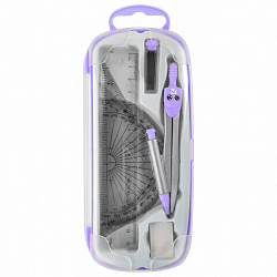 Готовальня BRAUBERG SCHOOL KIT, 9 предметов, циркуль 125 мм, чертежные принадлежности, лаванда, 210713