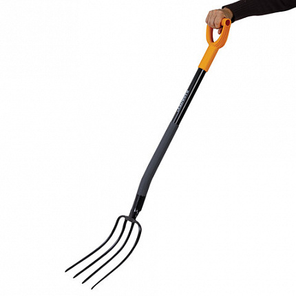 Вилы садовые стальные 22х30 см, ОБЩАЯ ДЛИНА 120 см, черенок сталь, V-ручка, RABBITEX (РАББИТЕКС) "STRONG METAL", 700490