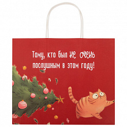 Пакет подарочный (1 штука), новогодний, 28х14х24 см "Котики", крафт, ассорти, ЗОЛОТАЯ СКАЗКА, 592433