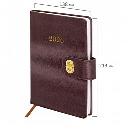 Ежедневник датированный 2026 А5 138х213 мм, BRAUBERG "Elegant", под кожу, застежка, бордовый, 117367