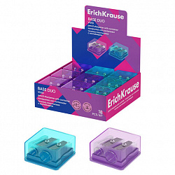 Точилка ERICH KRAUSE "Base Duo Vivid", с контейнером, пластиковая, корпус ассорти, 60081