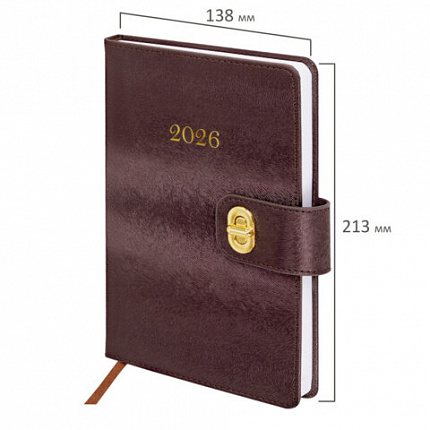 Ежедневник датированный 2026 А5 138х213 мм, BRAUBERG "Elegant", под кожу, застежка, бордовый, 117367