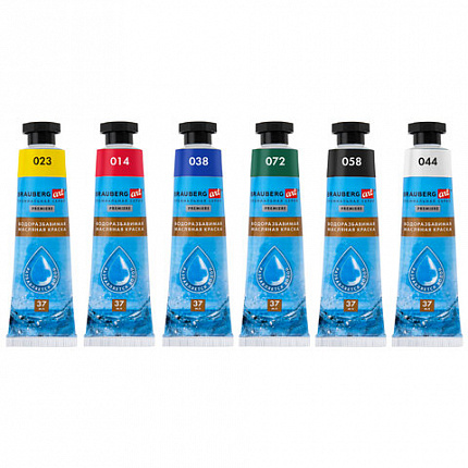 Краски масляные ВОДОРАЗБАВИМЫЕ художественные, 6 цветов по 37 мл в тубах, BRAUBERG ART PREMIERE, 192292