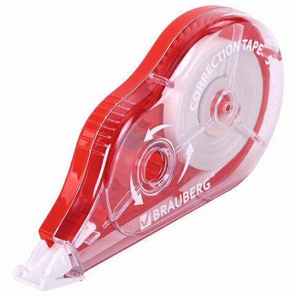 Корректирующая лента BRAUBERG MAXI PLUS, 5мм х 25 м, механизм перемотки, корпус красный, 272501