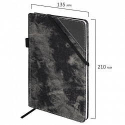 Блокнот А5 135x210 мм BRAUBERG "Denim", ткань/экокожа, резинка, держатель, 80 л., клетка, черный, 117140