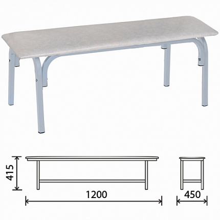 Банкетка без спинки "Астрид", 1200х450х415 мм, светло-серый каркас, кожзам белый