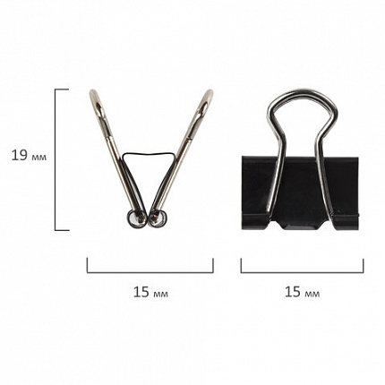 Зажимы для бумаг STAFF "EVERYDAY", КОМПЛЕКТ 12 шт., 15 мм, на 45 листов, черные, картонная коробка, 229049