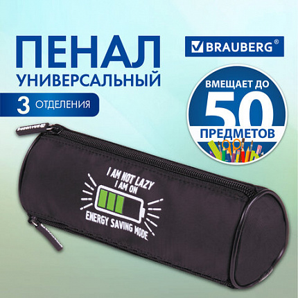 Пенал мягкий BRAUBERG, 3 отделения, нейлон, 21х7х7 см, "Battery", 270843