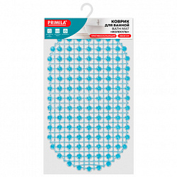 Коврик для ванны противоскользящий 68х39 см, "Молекулы", овальный, голубой, ПВХ, PRIMILA (ПРИМИЛА), 700388