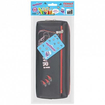 Пенал мягкий ЮНЛАНДИЯ, 2 отделения, полиэстер, "Roar", черный, 21х9х6 см, 272347