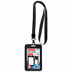 Бейдж вертикальный (85х54 мм), лента 45 см с карабином, СЛАЙДЕР, черный, BRAUBERG EXTRA, 238831