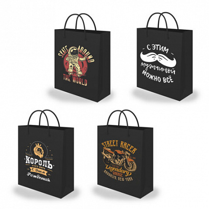 Пакет подарочный (1 штука) 18х10х23 см (M), "Man Collection", ассорти, крафт, ЗОЛОТАЯ СКАЗКА, 700804