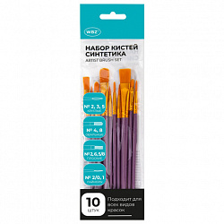 Кисти набор 10 шт., синтетика, фиолетовые, № 2/0-8 (Круглые; Овальные; Плоские; Лайнеры), WBZ (ВБЗ), 201086