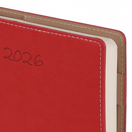 Ежедневник датированный 2026, А5, 143х218 мм, BRAUBERG "Journal", под кожу, застежка, держатель для ручки, органайзер, красный, 117380