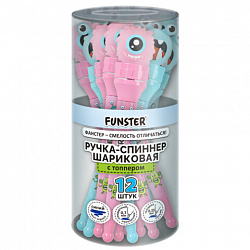 Ручка-спиннер с топпером шариковая FUNSTER (ФАНСТЕР) "MONSTERS", СИНЯЯ, ассорти, пишущий узел 0,7 мм, линия письма 0,35 мм, 144381