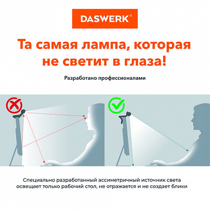 Бестеневая лампа светильник для монитора, ноутбука многорежимная, LED, 5 Вт, черный, DASWERK, 238330