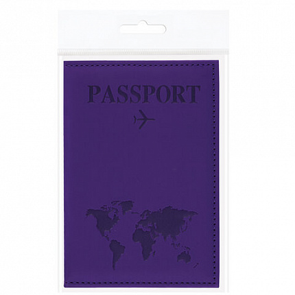Обложка для паспорта "Passport map", экокожа soft-touch, фиолетовая, STAFF, 238762