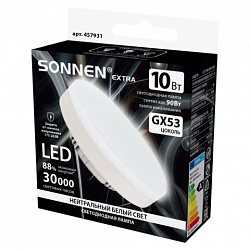 Лампа светодиодная SONNEN EXTRA, 10 (90) Вт, GX53, таблетка, нейтральный белый, 30000 ч, LED 10W-4000-GX53, 457931