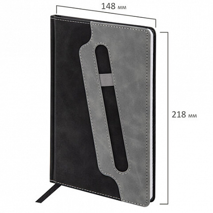 Блокнот А5 148x218 мм BRAUBERG "Assistant", под кожу, 80 листов, держатель, клетка, черный, 118630