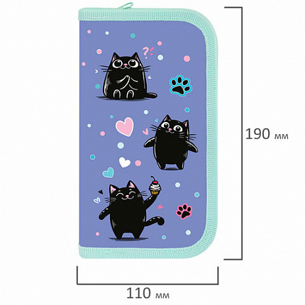Пенал ПИФАГОР, 2 отделения, ламинированный картон, 19х11 см, "Funny cats", 273481